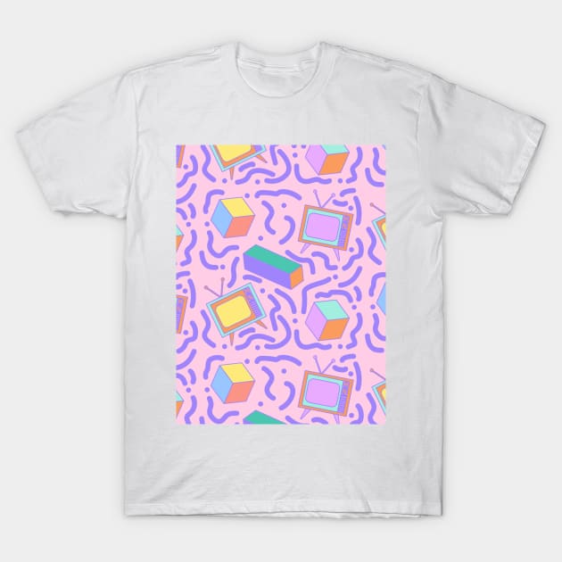 90s Aesthetic Funky Patterns Risograph Floral Pattern T-Shirt by RockyMo